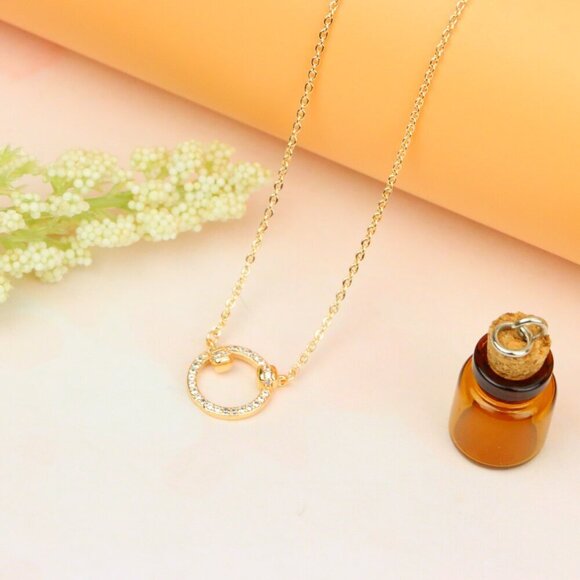 "Elegant Rose Gold Circle Pendant Necklace with Crystal Detailing, XPNL1896 - Picture 13 of 13